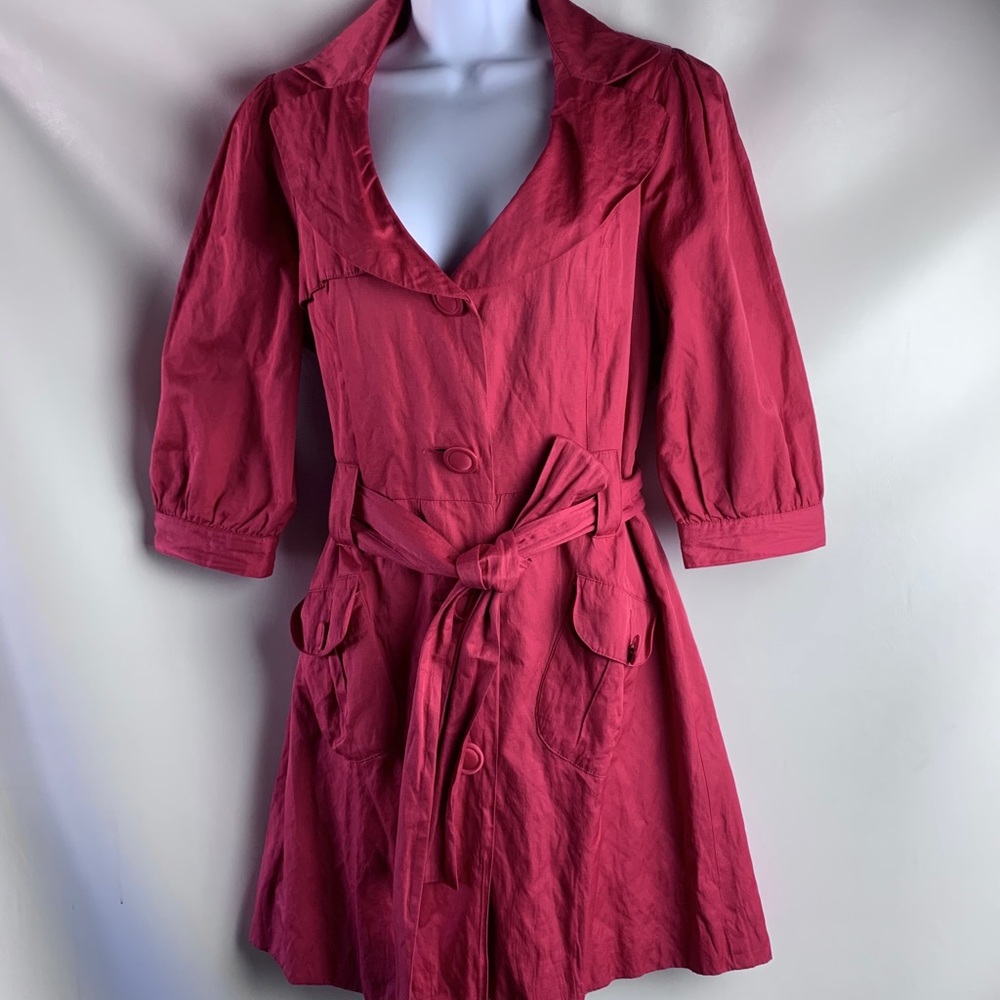 Vintage Forever 3/4 Sleeve Red Trench Coat Medium